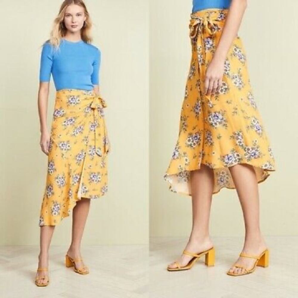 Yumi Kim Women's Live it Up Floral Faux Wrap Asymmetric Hem Skirt Size Large